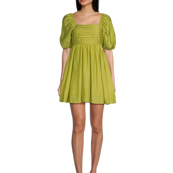 Blu Pepper Square Neck Short Puff Sleeve A-Line Dress Size Medium NWT - Kiwi - Picture 1 of 6